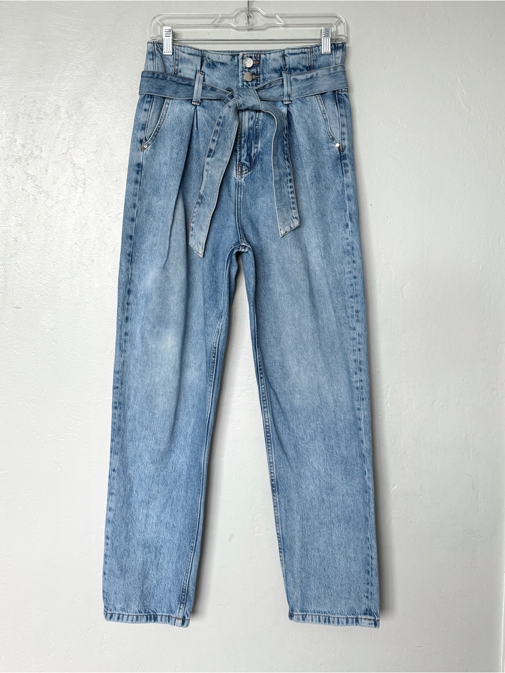 Anine Bing Everly High-waisted Belted Paperbag Jeans in Pond/Light Blue Size 26